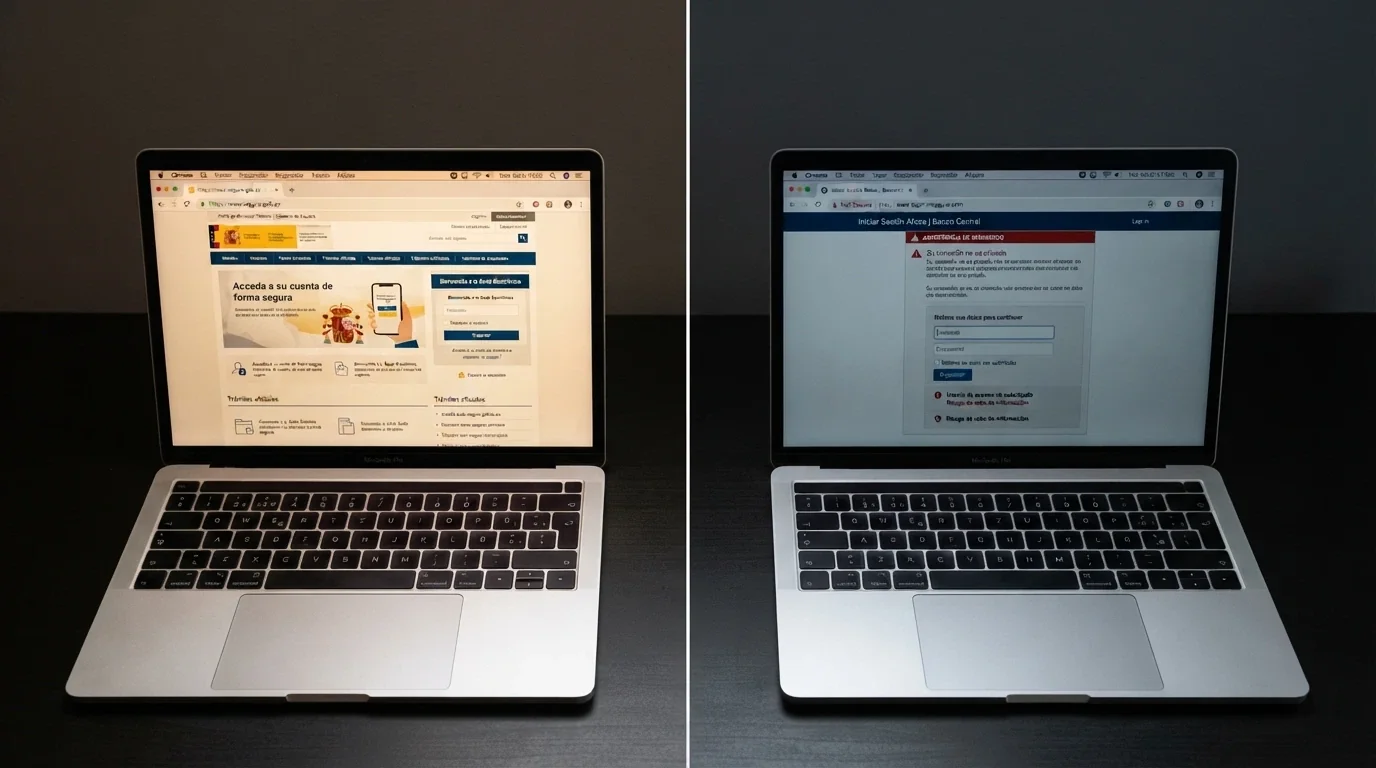Comparativa visual entre un casino con dominio .es y otro con dominio .com sin licencia DGOJ