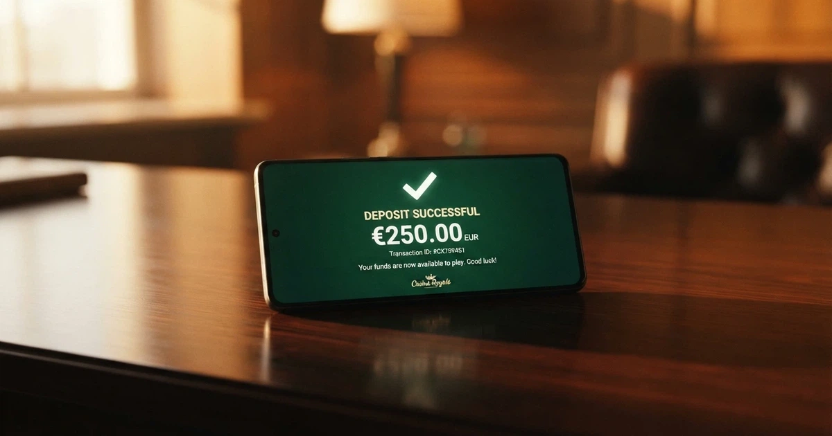 Pantalla de iPhone mostrando una confirmación de depósito con Apple Pay en un casino online
