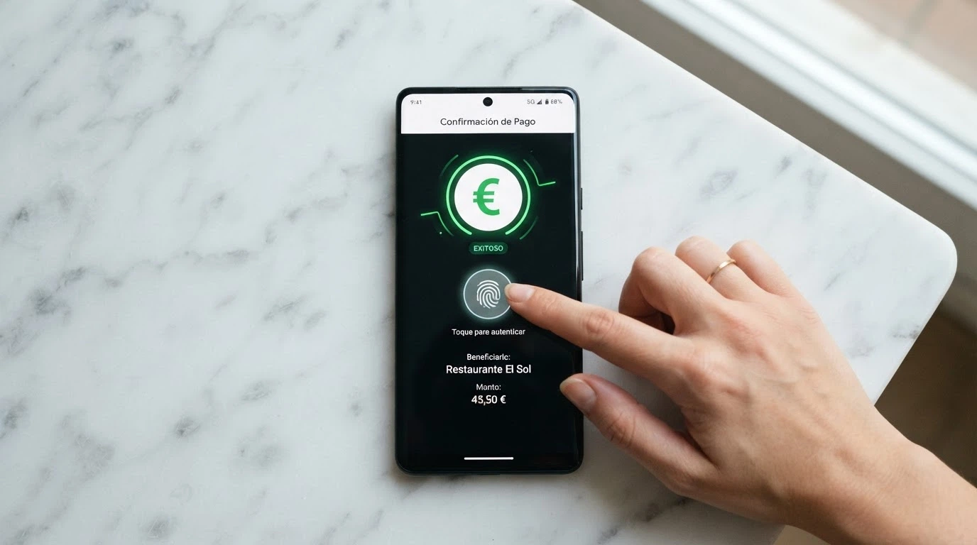 Pantalla del móvil con la app CaixaBank Pay abierta junto a la sección de cajero de un casino online, mostrando el flujo de depósito