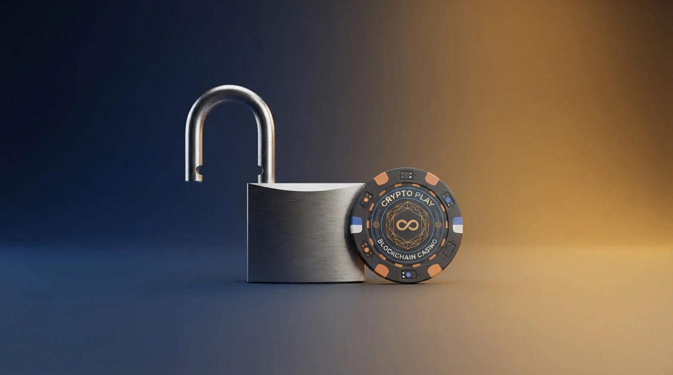Un candado abierto junto a una moneda de Bitcoin Cash y el logotipo de la DGOJ tachado, sobre fondo dividido