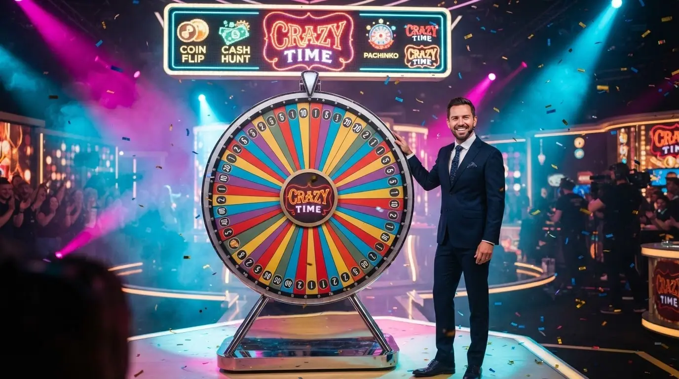 La rueda de Crazy Time de Evolution Gaming con sus cuatro juegos de bono y segmentos de multiplicador