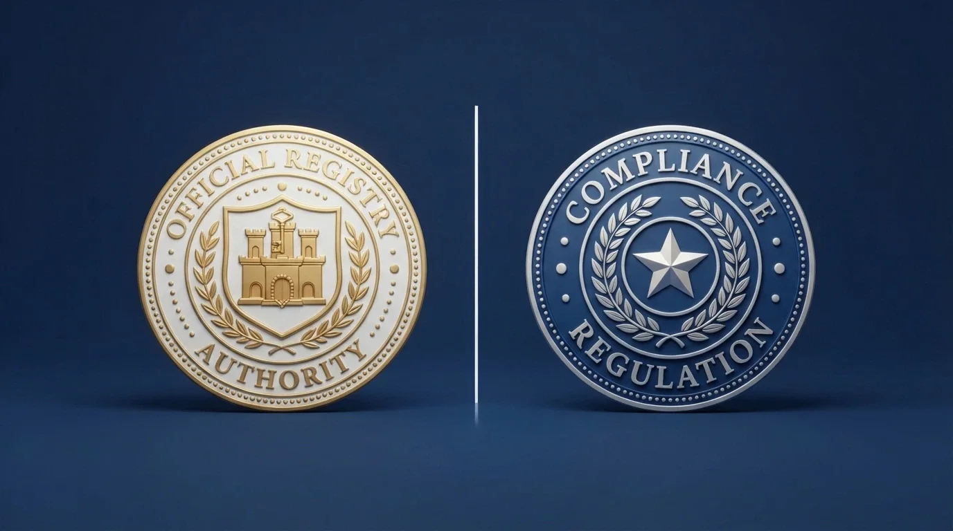 Dos sellos oficiales enfrentados: el escudo de Gibraltar a la izquierda y el logotipo de la DGOJ a la derecha