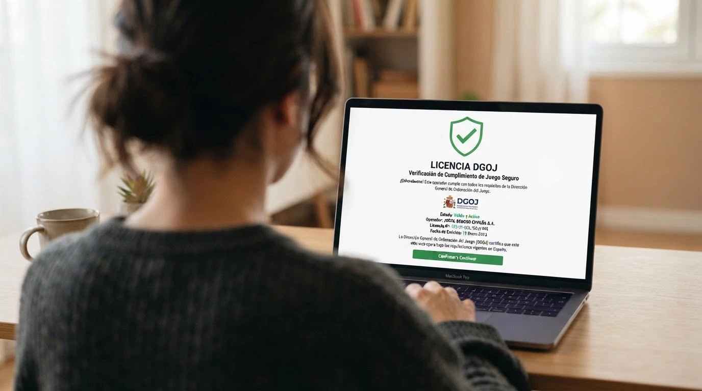 Sello oficial y número de licencia de la Dirección General de Ordenación del Juego visible en el pie de un casino online español