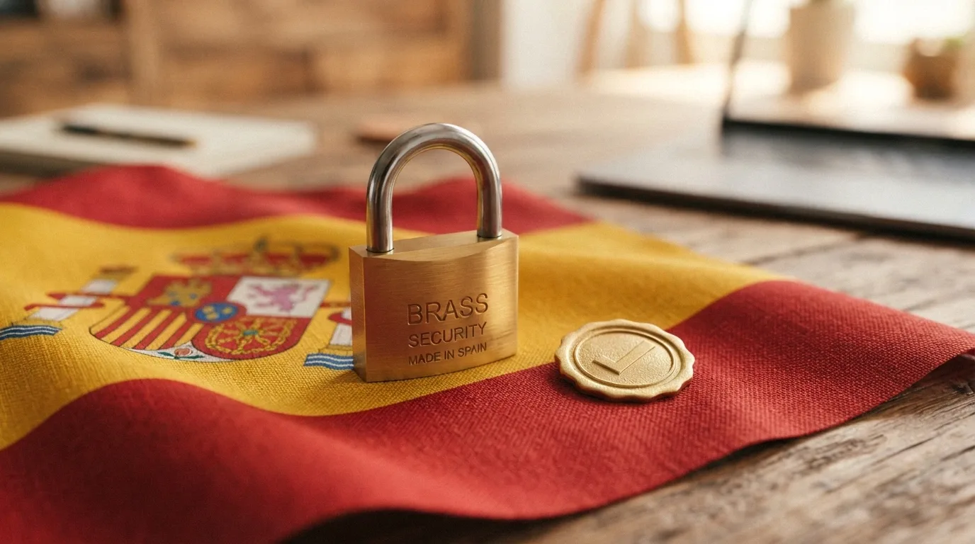 Sello oficial de la DGOJ junto a un candado sobre la bandera de España