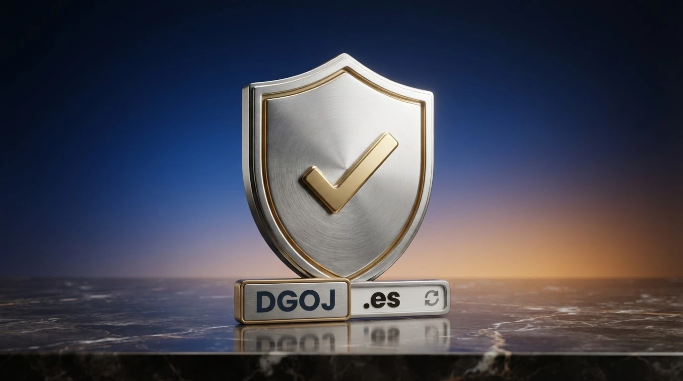 Sello de la Dirección General de Ordenación del Juego junto a la URL de un casino con dominio .es