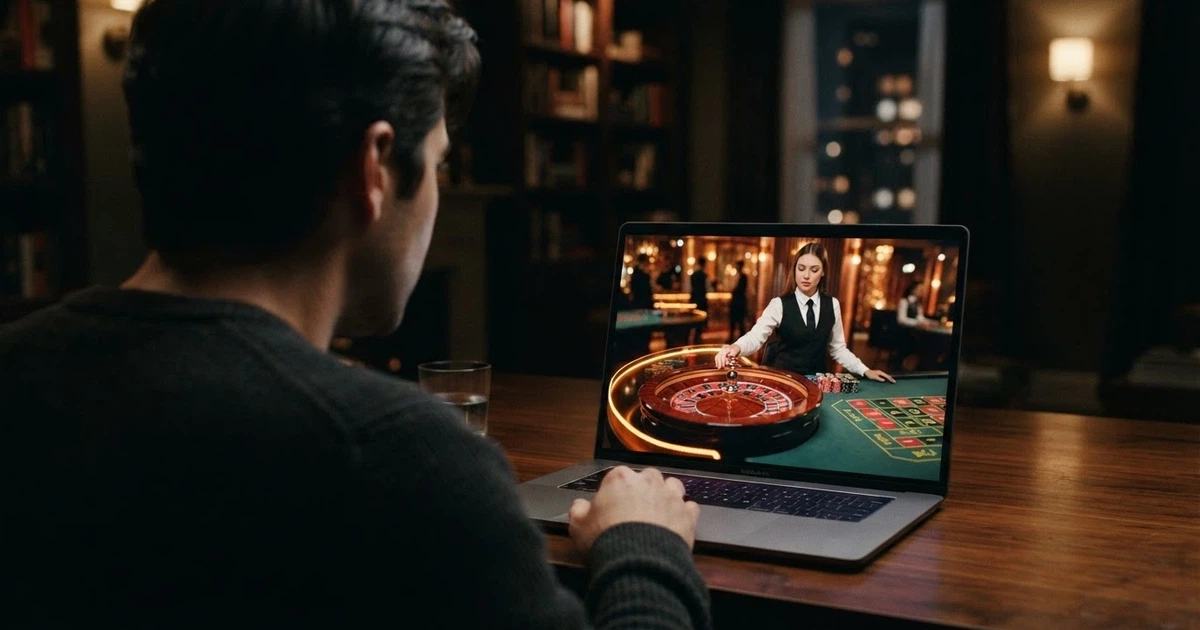 Interfaz de un casino en vivo con Evolution Gaming mostrando una mesa de ruleta con crupier en español