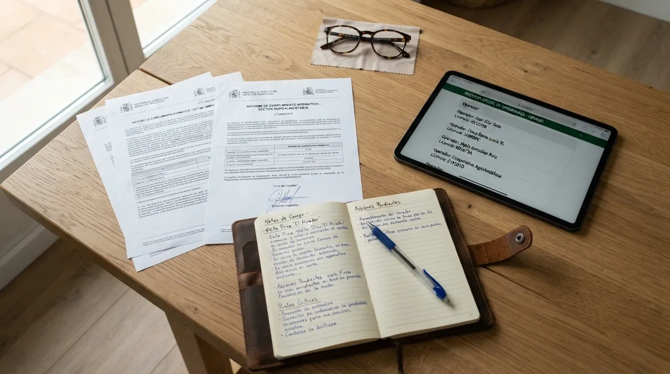 Escritorio con documentos impresos del BOE, una libreta con anotaciones y la web ordenacionjuego.es abierta en una tableta