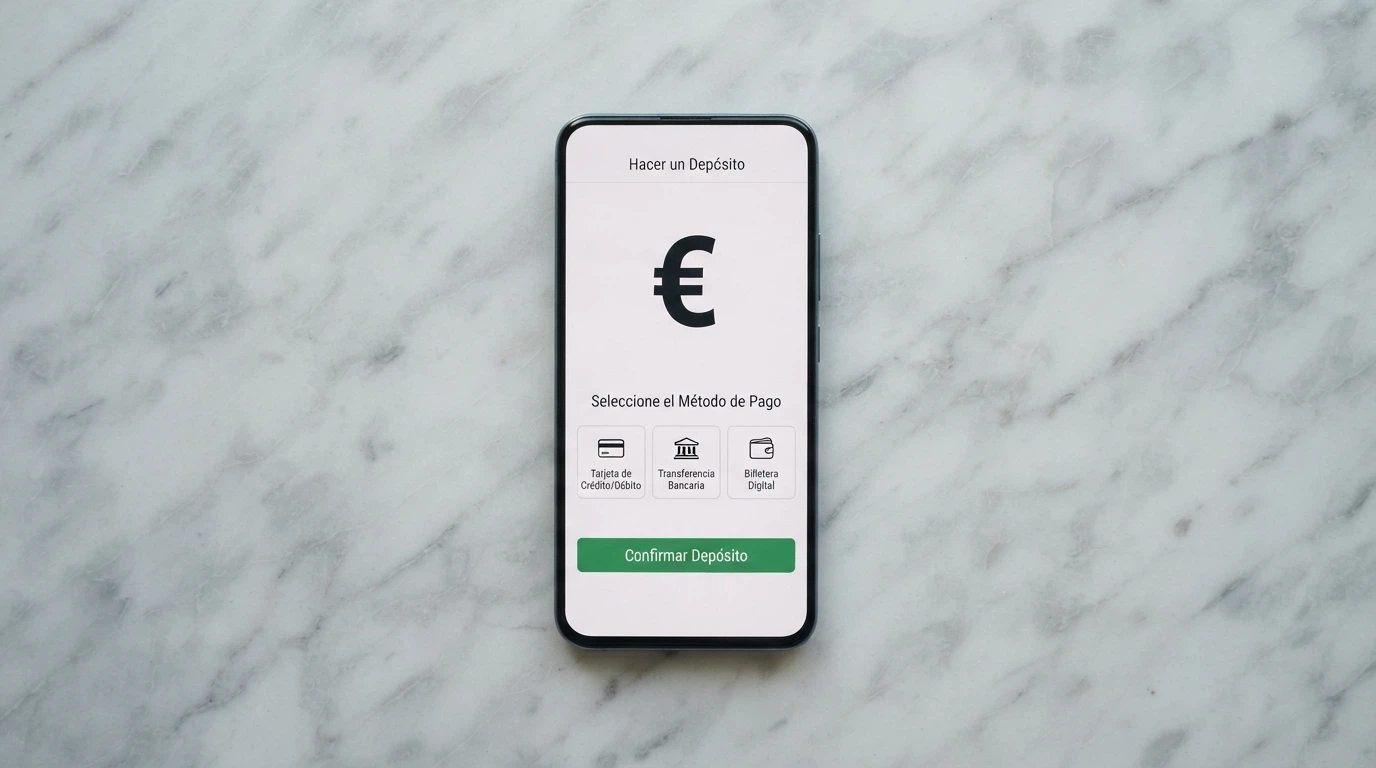 Pantalla de depósito de un casino online español mostrando las opciones de Bizum, tarjeta bancaria y transferencia