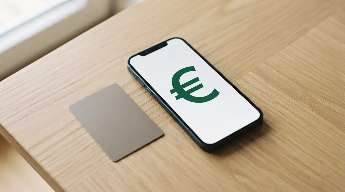 Cartera digital con los logos de Bizum, PayPal, Visa y Mastercard en verde, y el logo de Bitcoin tachado en rojo debajo