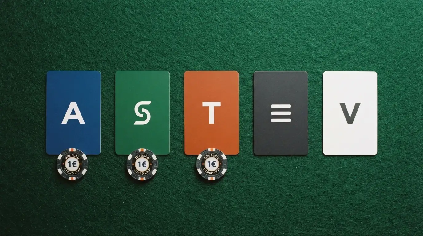 Los iconos de Bizum, Paysafecard, PayPal, VISA y Mastercard alineados sobre un fondo de casino, con una etiqueta de «1€» bajo cada uno de los tres primeros
