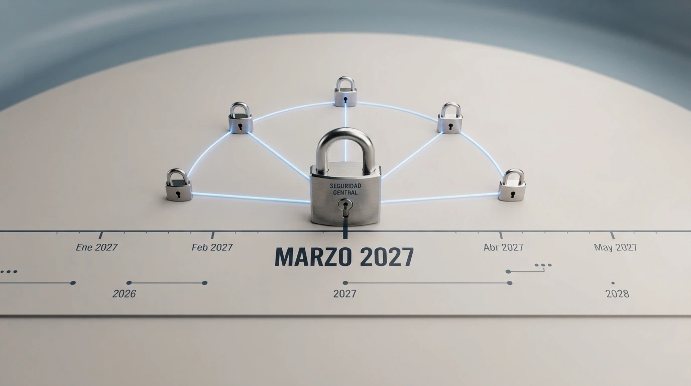 Calendario que marca marzo de 2026 con un candado único que conecta los iconos de varios casinos a la vez, simbolizando el sistema centralizado