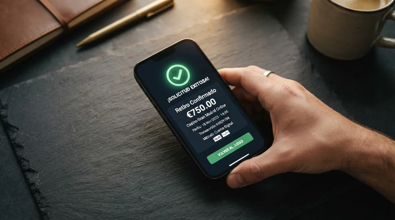 Pantalla de un teléfono mostrando una retirada completada mediante Apple Pay con el importe y la fecha visibles