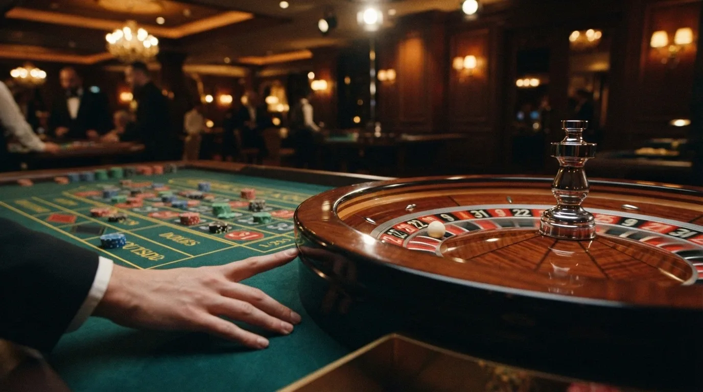 Mesa de ruleta en vivo con crupier real y la interfaz de apuestas en pantalla