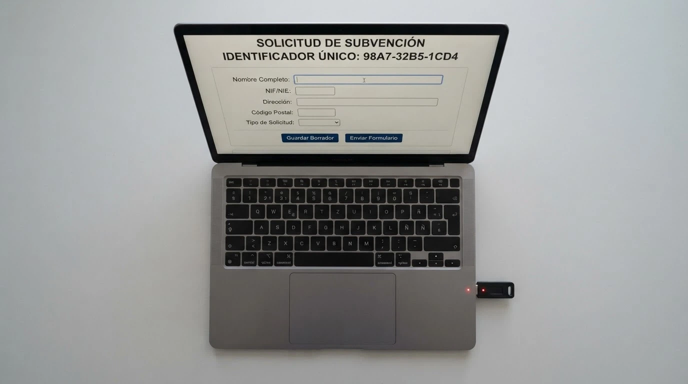 Formulario de solicitud de inscripción en el RGIAJ en la sede electrónica de la DGOJ, con el código SIA 200251 visible y un certificado digital junto al teclado.