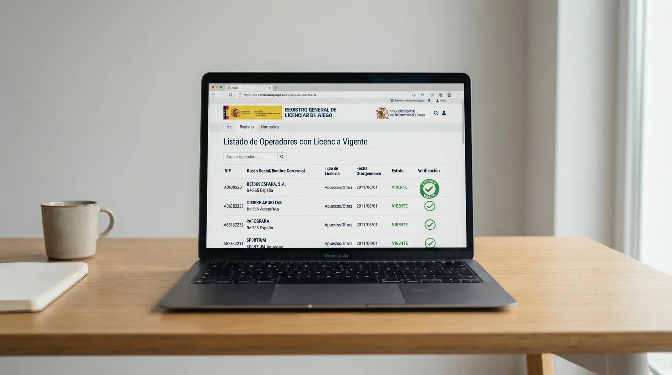 Pantalla del registro público de la DGOJ en ordenacionjuego.es con los datos de un operador de bingo verificable