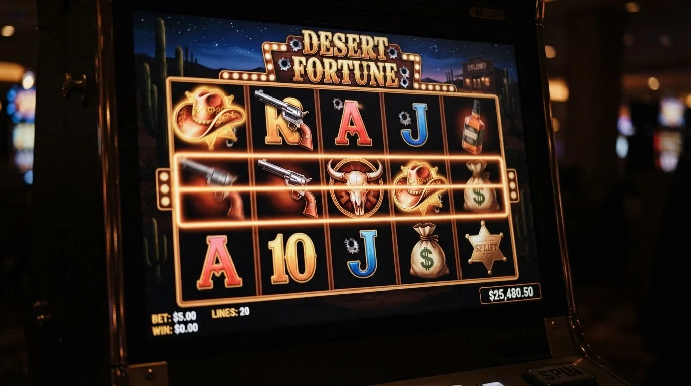 Pantalla del slot Wanted Dead or a Wild de Hacksaw Gaming con los cinco carretes en giro, los símbolos del oeste visibles y el marcador de saldo en la esquina