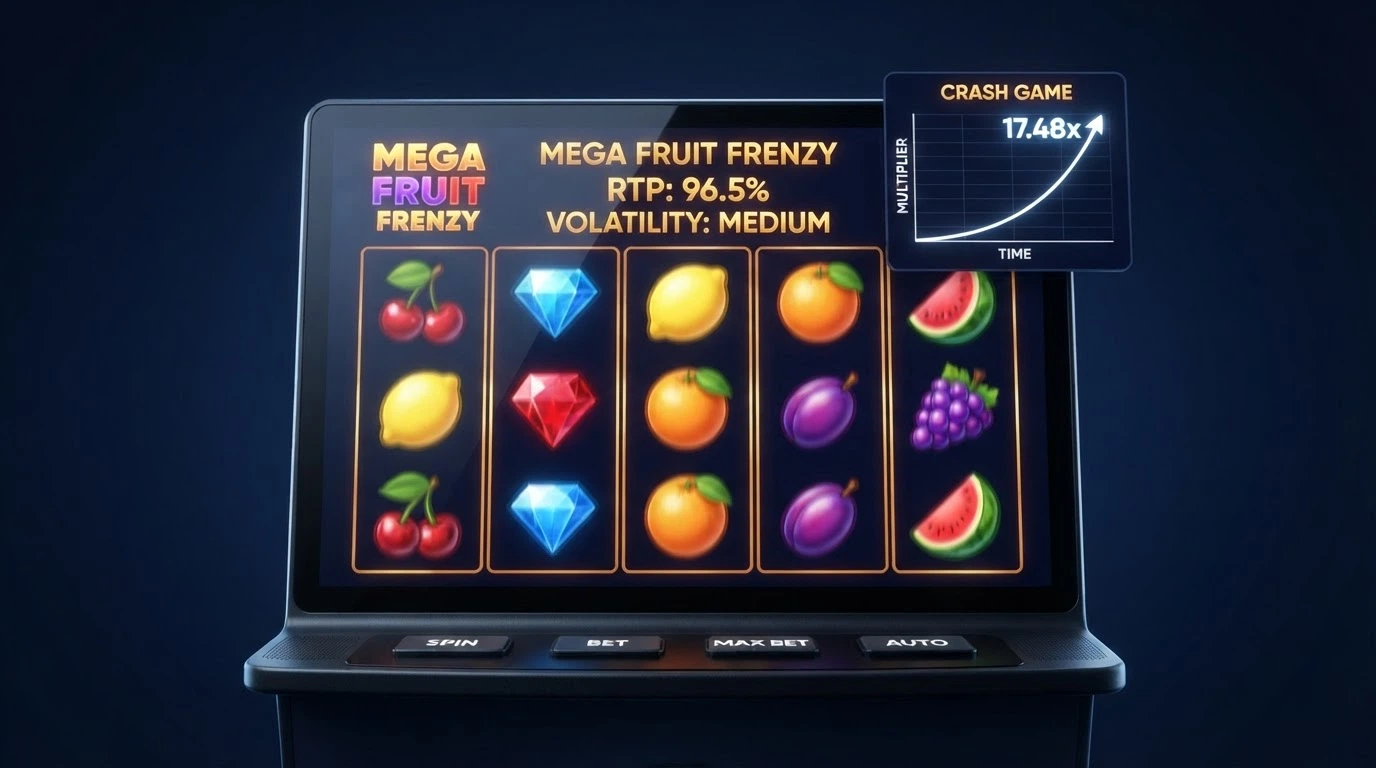 Ruleta de slot digital con números de RTP flotando y un gráfico de crash en segundo plano
